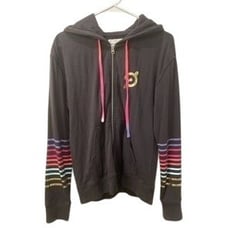 Peloton X Spiritual Gangster Zip Hoodie With Rainbow Stripes, Gold Accents Black