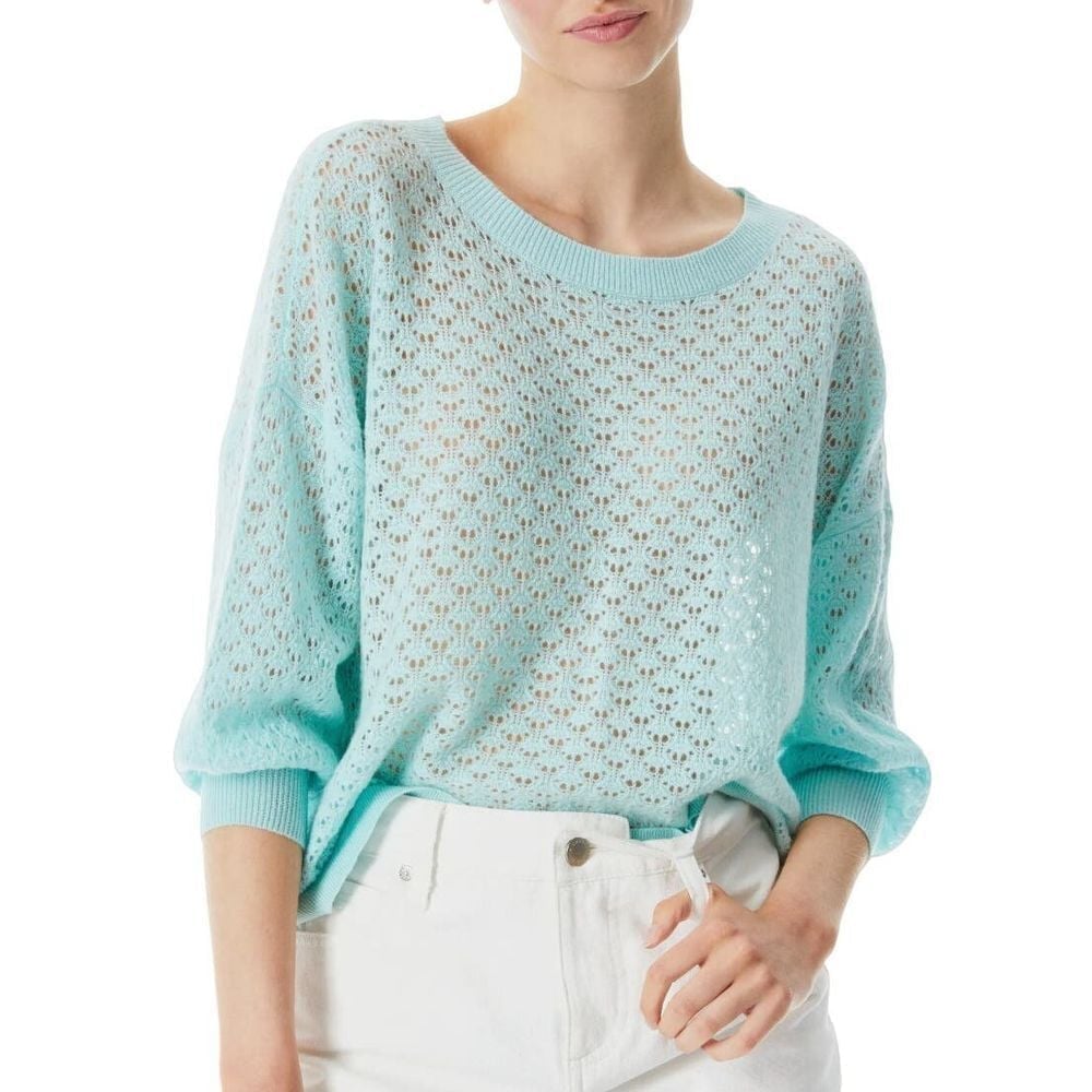 Alice + Olivia Saffi Easy Pointelle Cashmere Knit Sweater Powder Blue Small