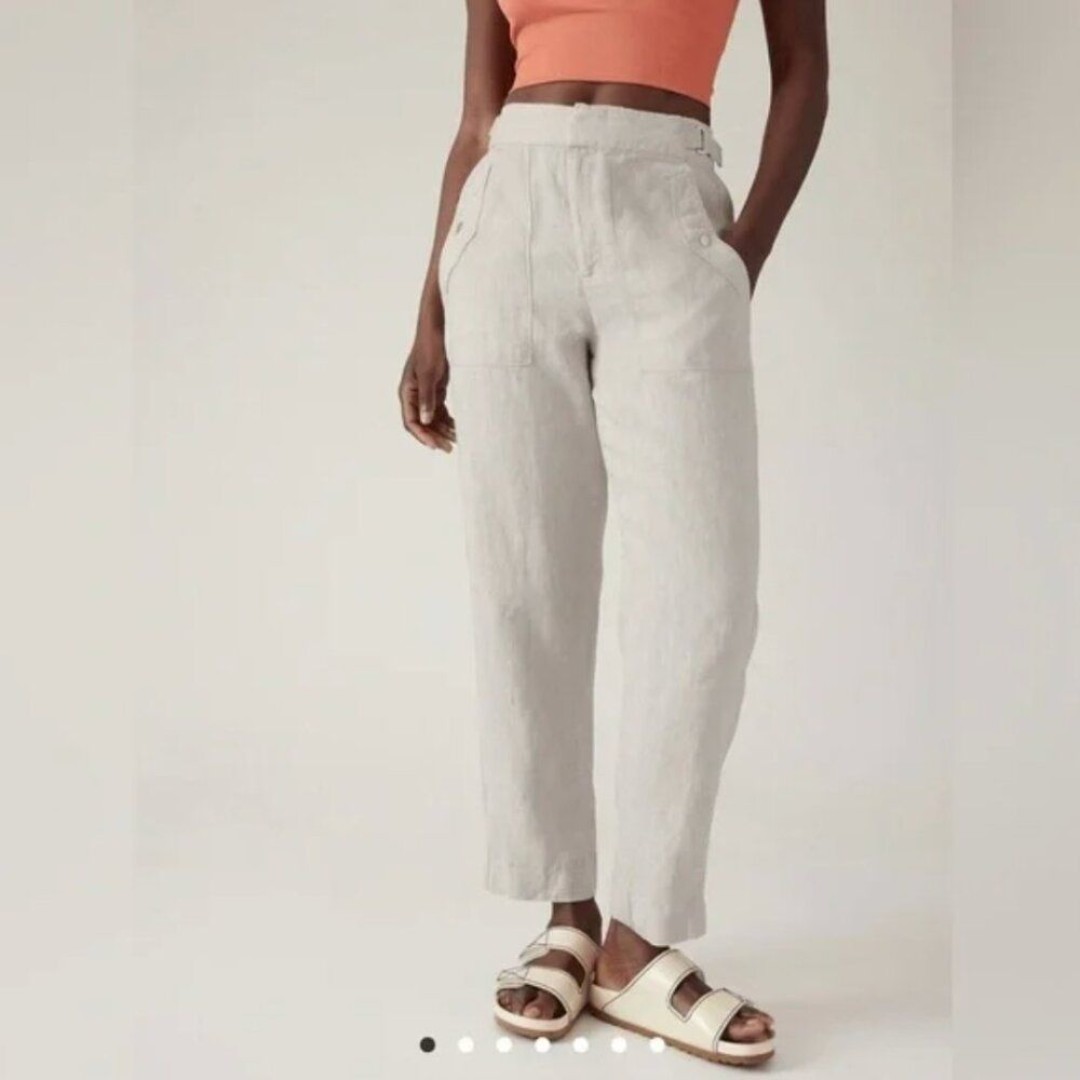 Athleta Women Linen Pants 4 Voyager Undyed Beige Tan Strap Coastal Travel