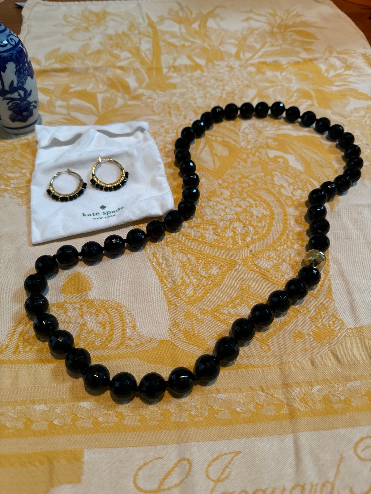 Kate Spade black beaded necklace and earrings