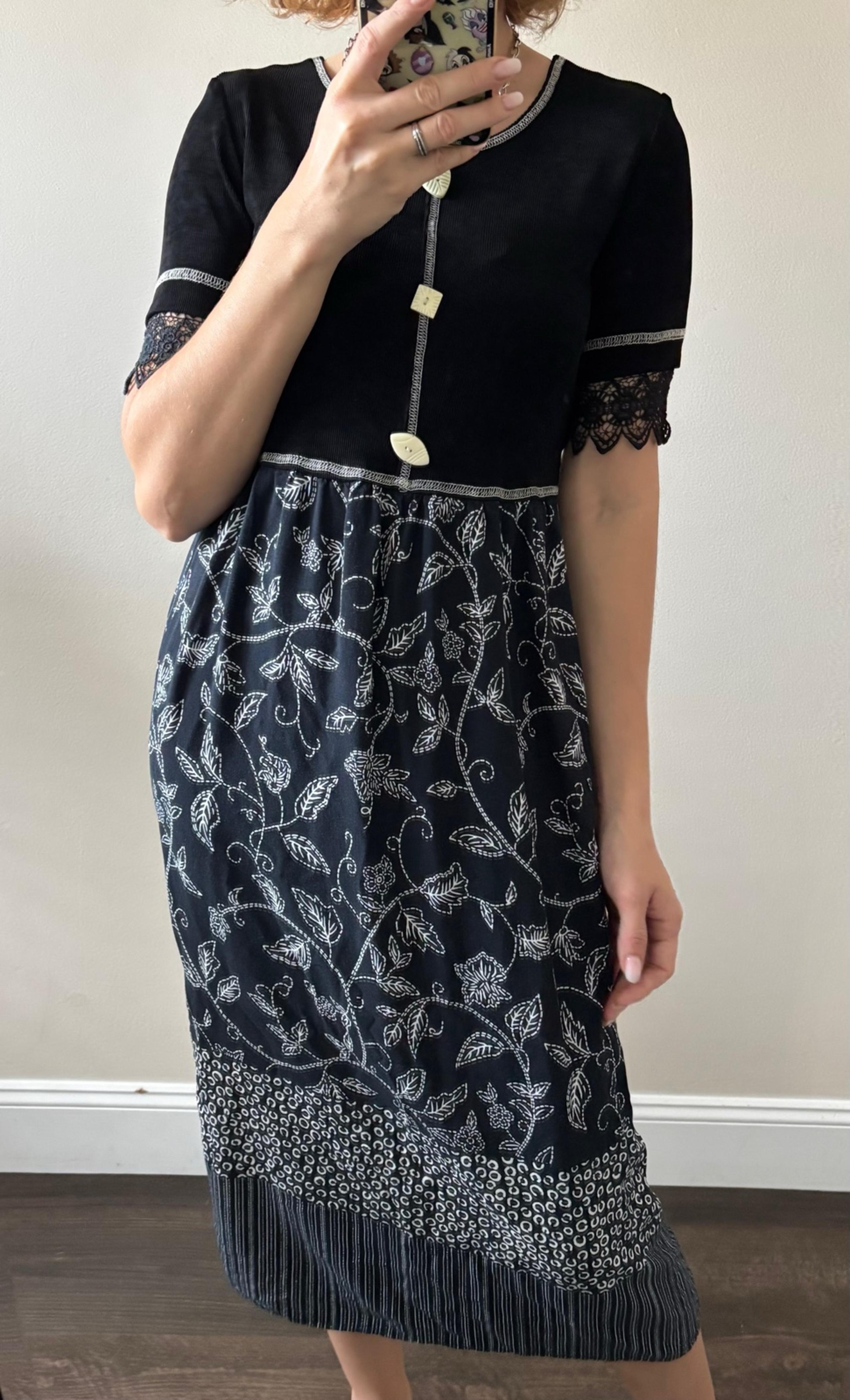 Molly Malloy vintage 90’s floral midi dress black size S