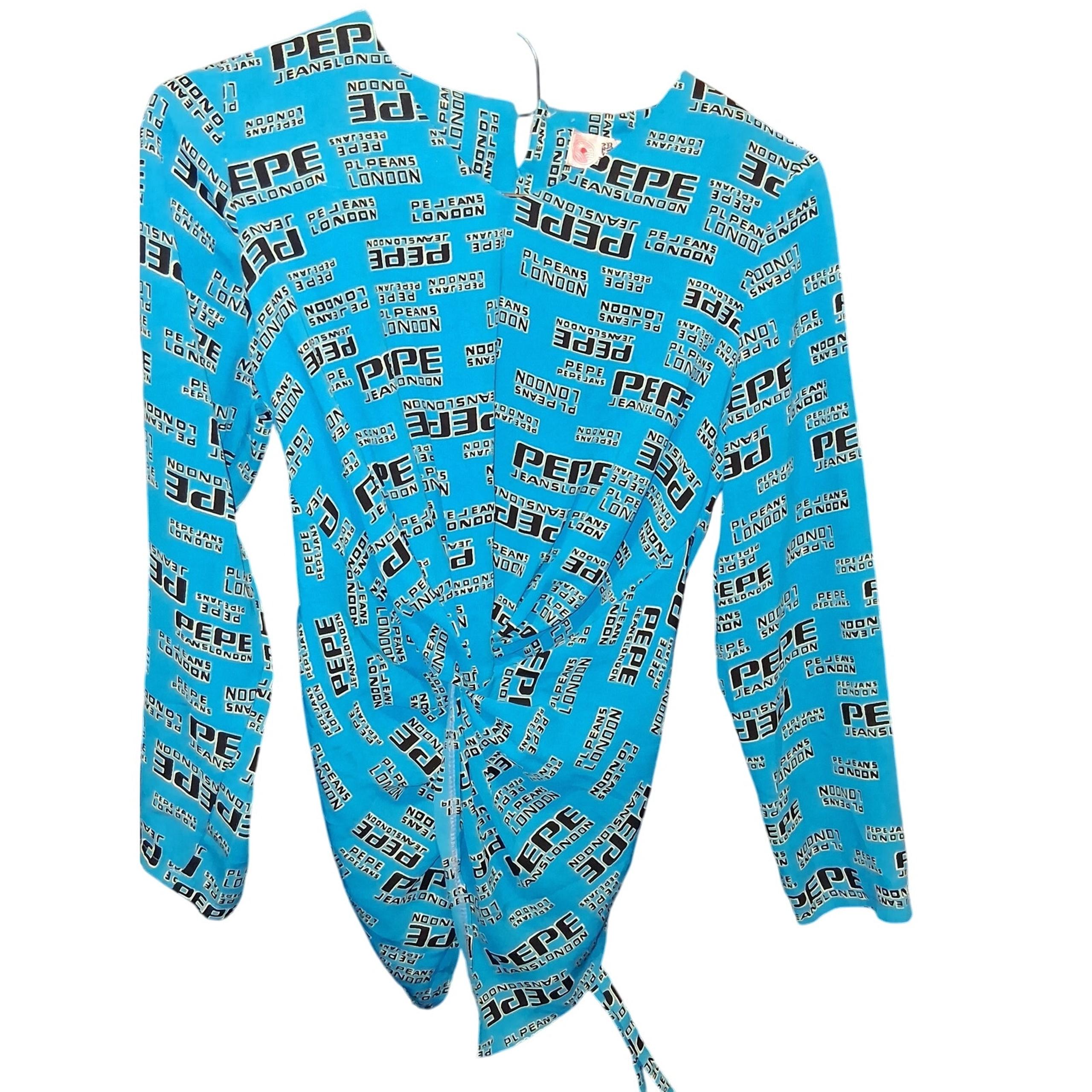 Bright Blue Long Sleeve Graphic Dress - "PEPE Jeans London" Print (Size 13)