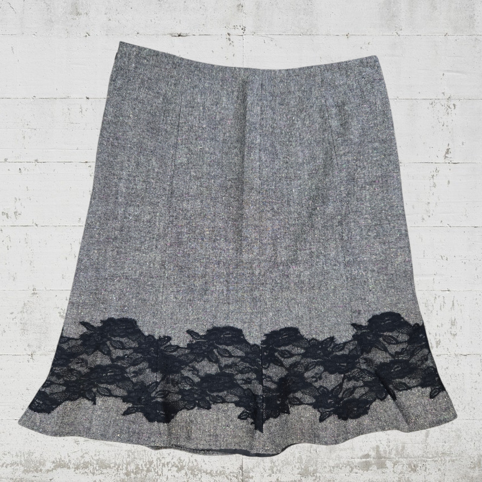90s Vintage Gray Lace Trumpet Tulip Andrea Viccaro Wool Blend Midi Skirt Size 6