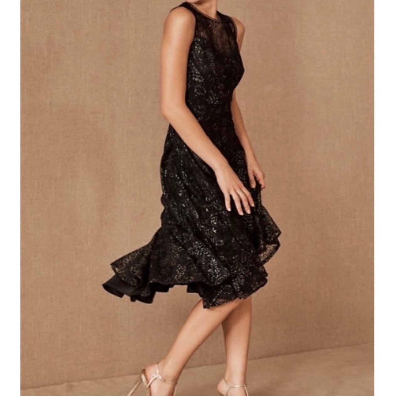 NWT ANTHROPOLOGIE BHLDN Women’s Black and gold lace midi dress size 16