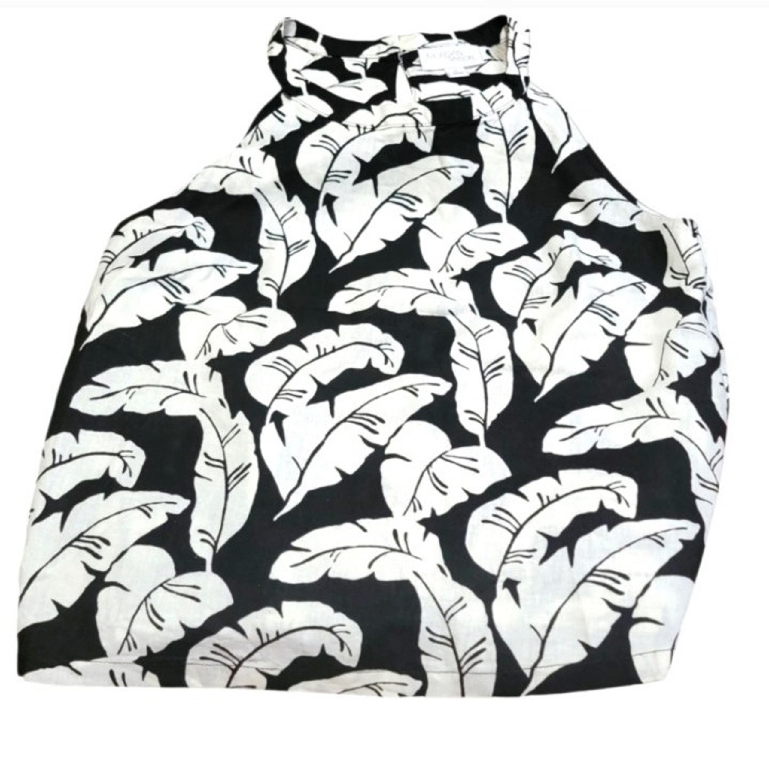 MORGAN TAYLOR Black & Ivory Leaf Print High-neck Top