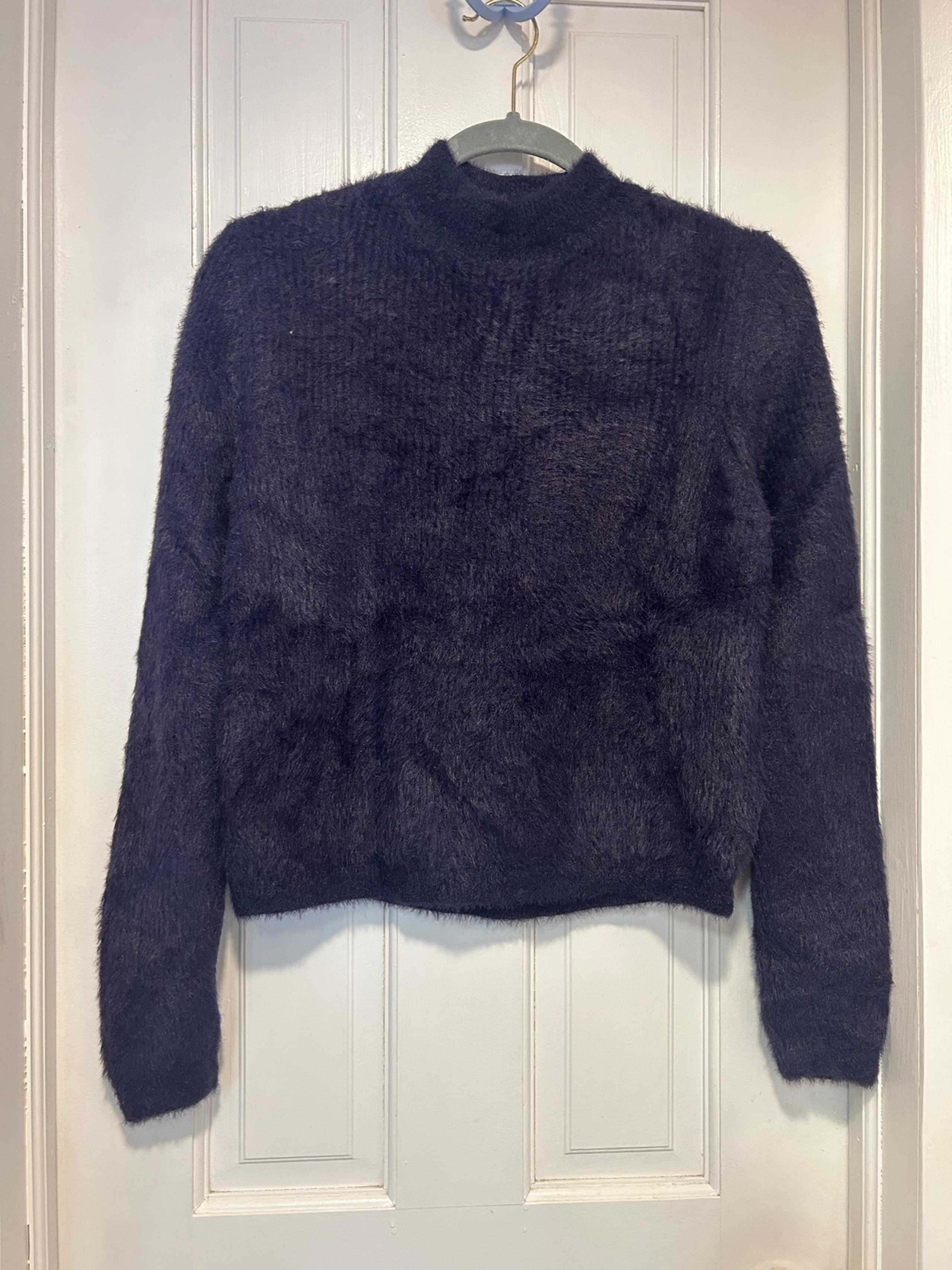 & Other Stories Dark Purple Wool Cropped Mockneck Sweater Large