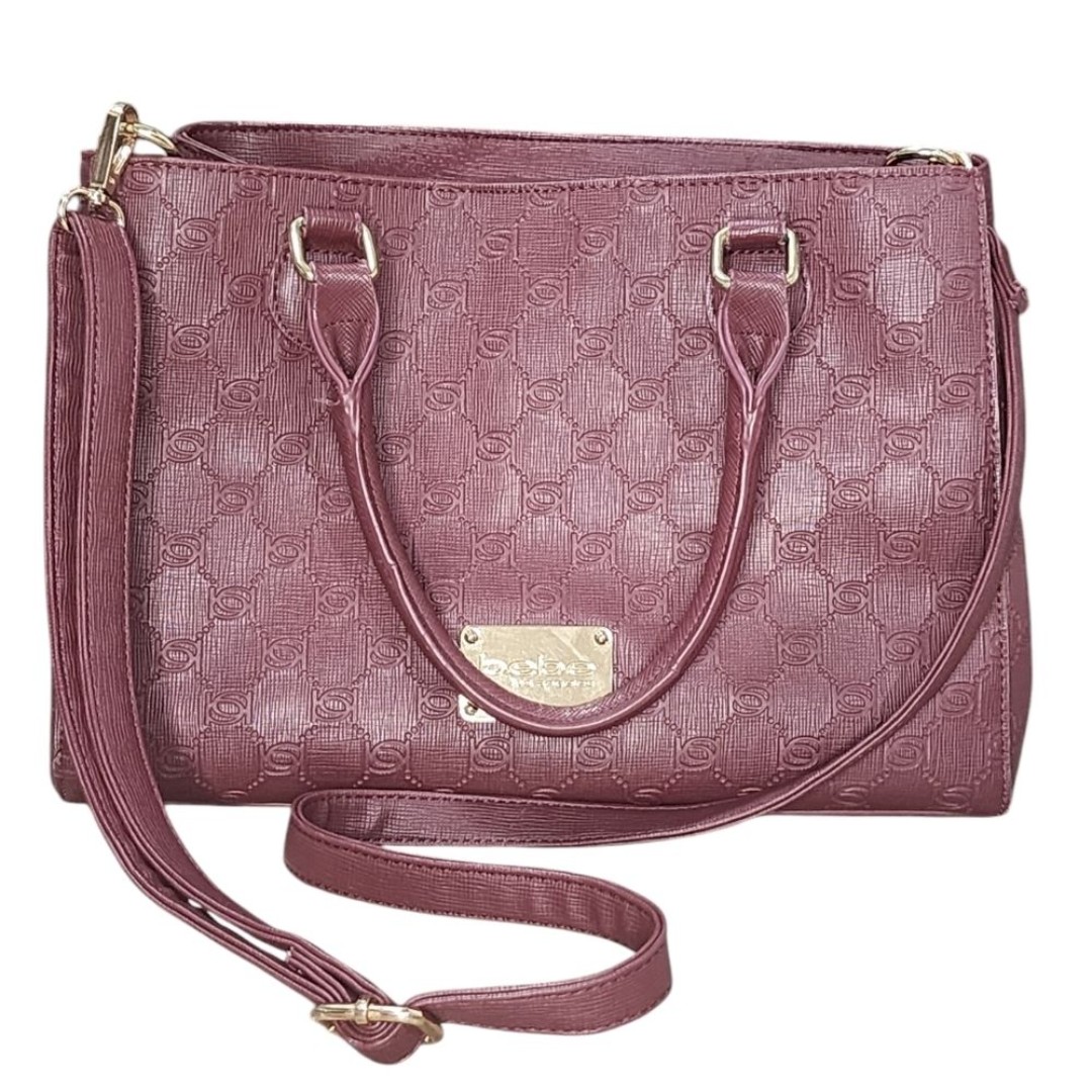 BEBE plum/Burgundy monogram convertible bag, handbag/crossbody