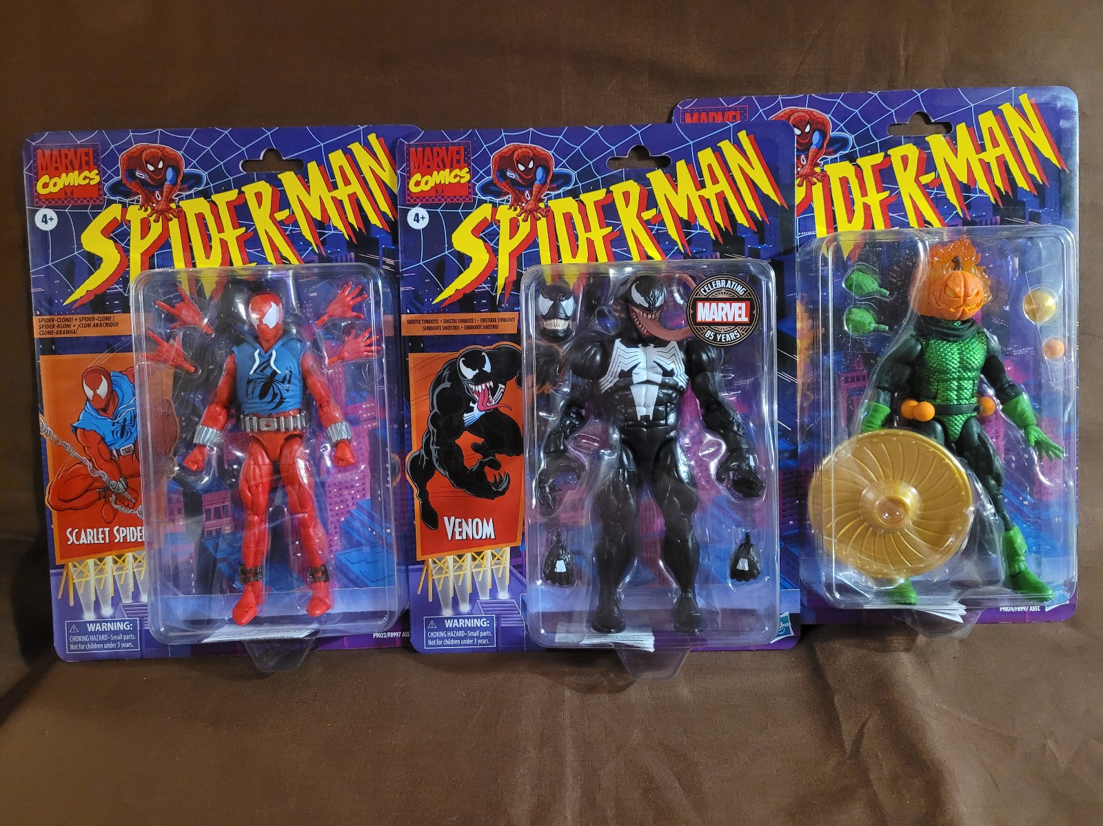 Marvel Legends Retro Carded Venom, Scarlet Spider, & Jack O'Lantern (MOC)