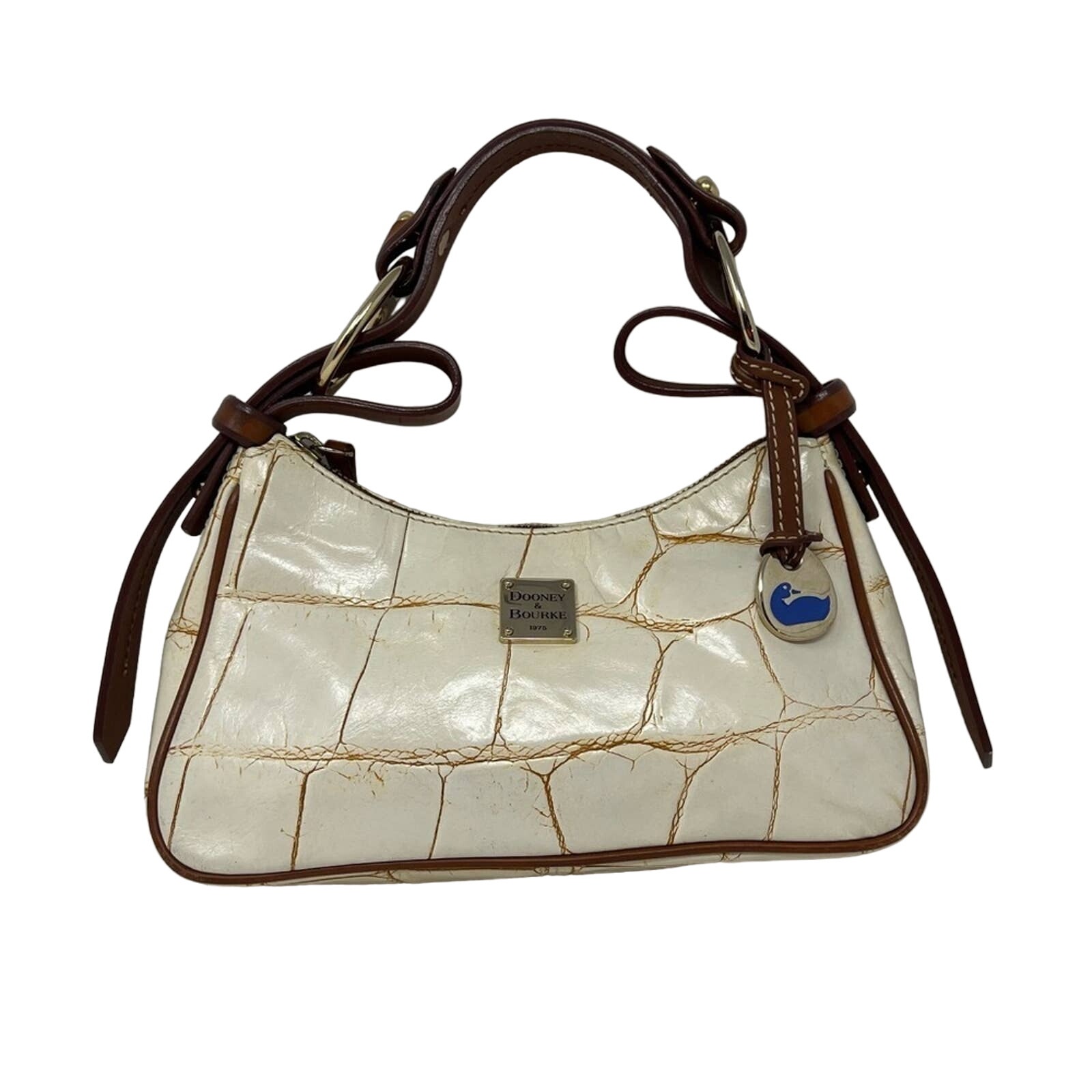 DOONEY & BURKE-Women’s White Leather Croc Print Shoulder Hobo Handbag Vintage