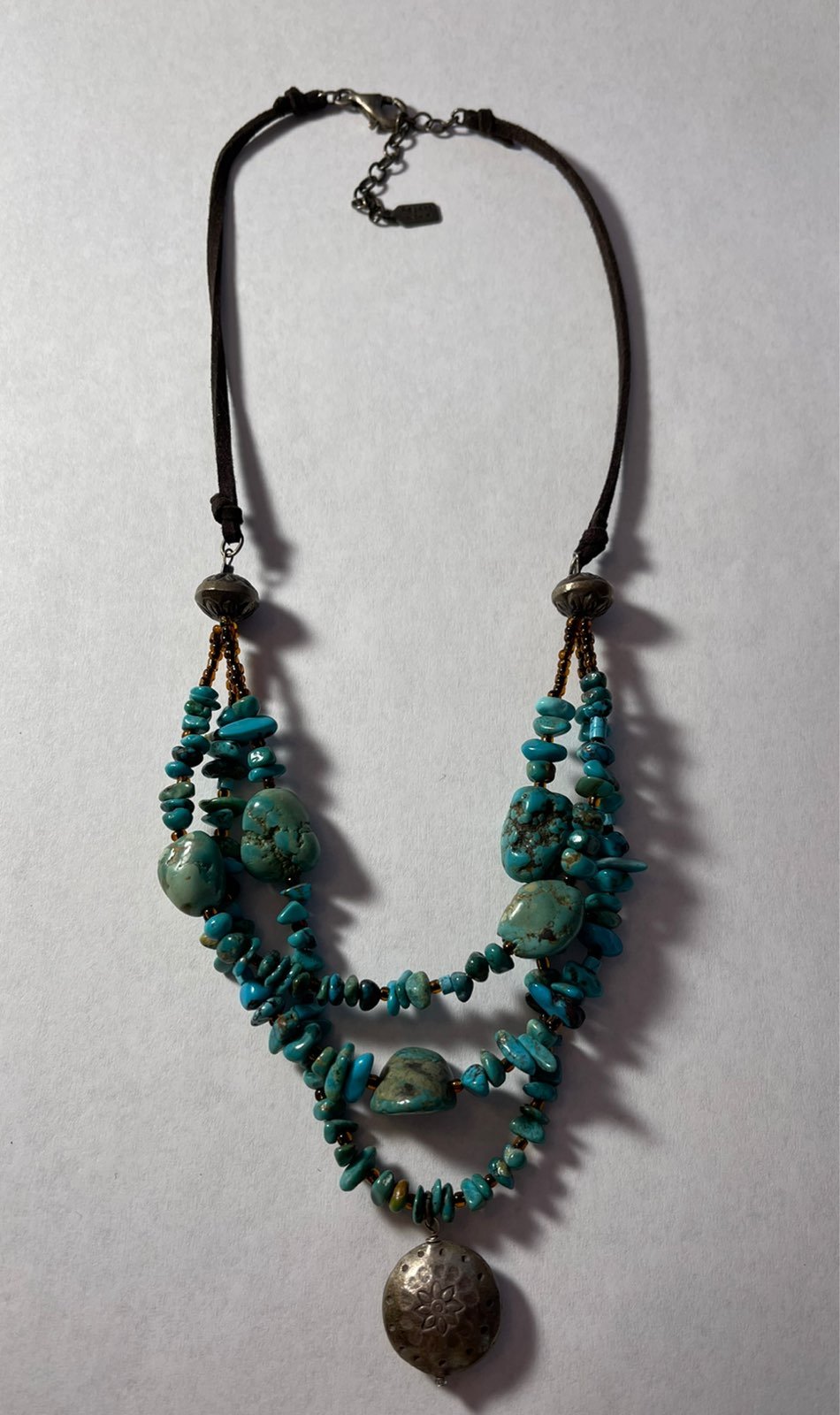 PEYOTE BIRD STERLING SILVER TRIPLE TURQUOISE NECKLACE