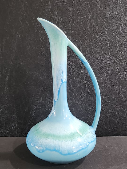 Rare Find Vintage Dryden Studio Art Pottery Ewer Blue Green Turquoise Drip Glaze