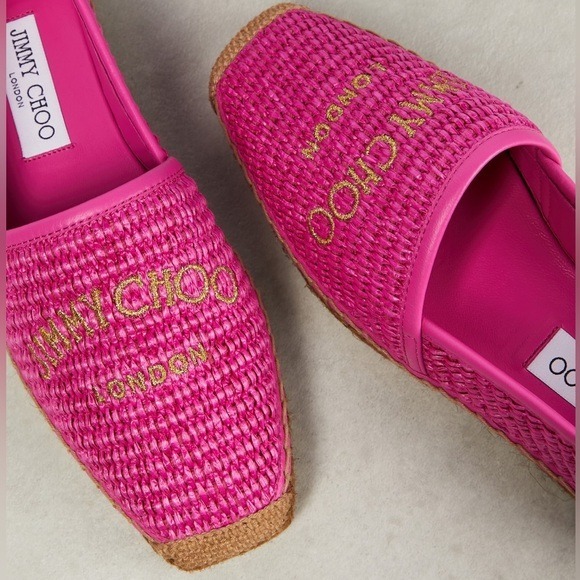 New JIMMY CHOO Brie Flat logo raffia espadrilles 595 37