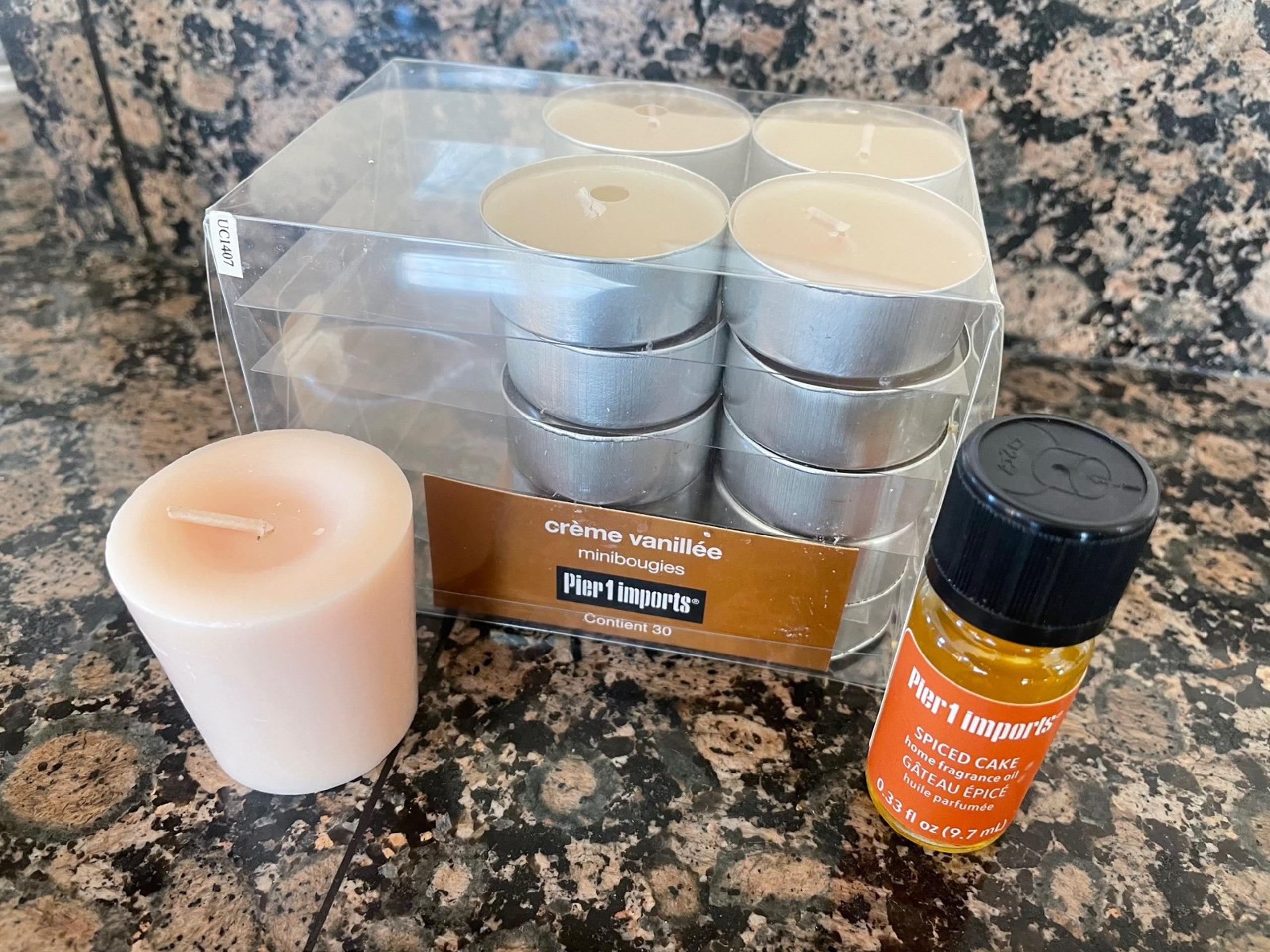 Pier 1 Imports Vanilla Cream Tea Lights, Votive Candle & Spiced Cake Oil - NEW