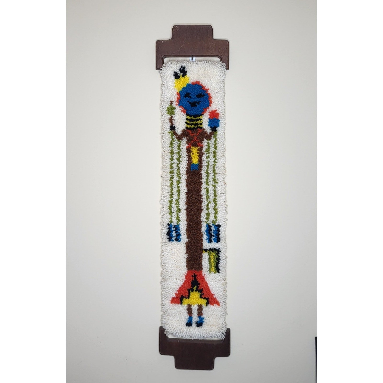 Kachina Hopi Woman Figure Latch Hook Tapestry 1970s Wall Hanging 43 x9