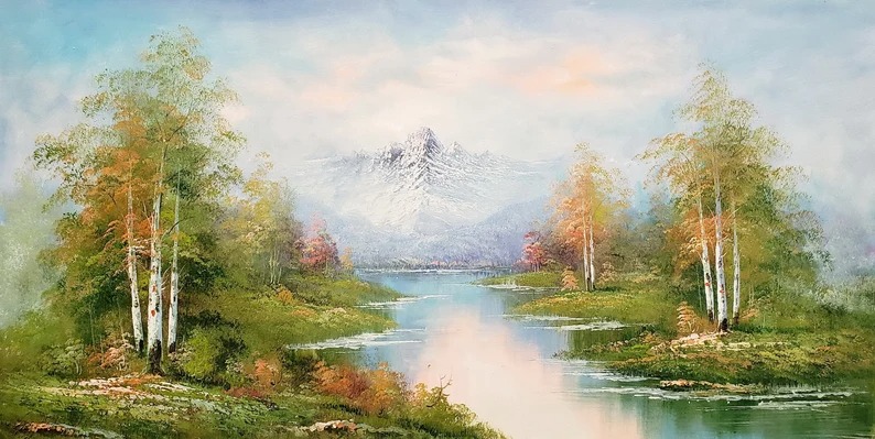 Mountain Landscape- #7, 24x48 100% Hand Painted Oil Painting on Canvas