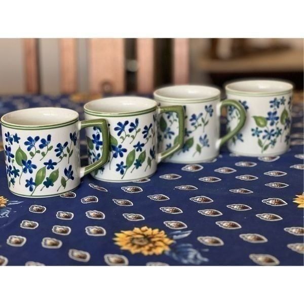 April Cornell Set of 4 Vintage Coffee/Tea Mugs Blue Green Floral Ceramic