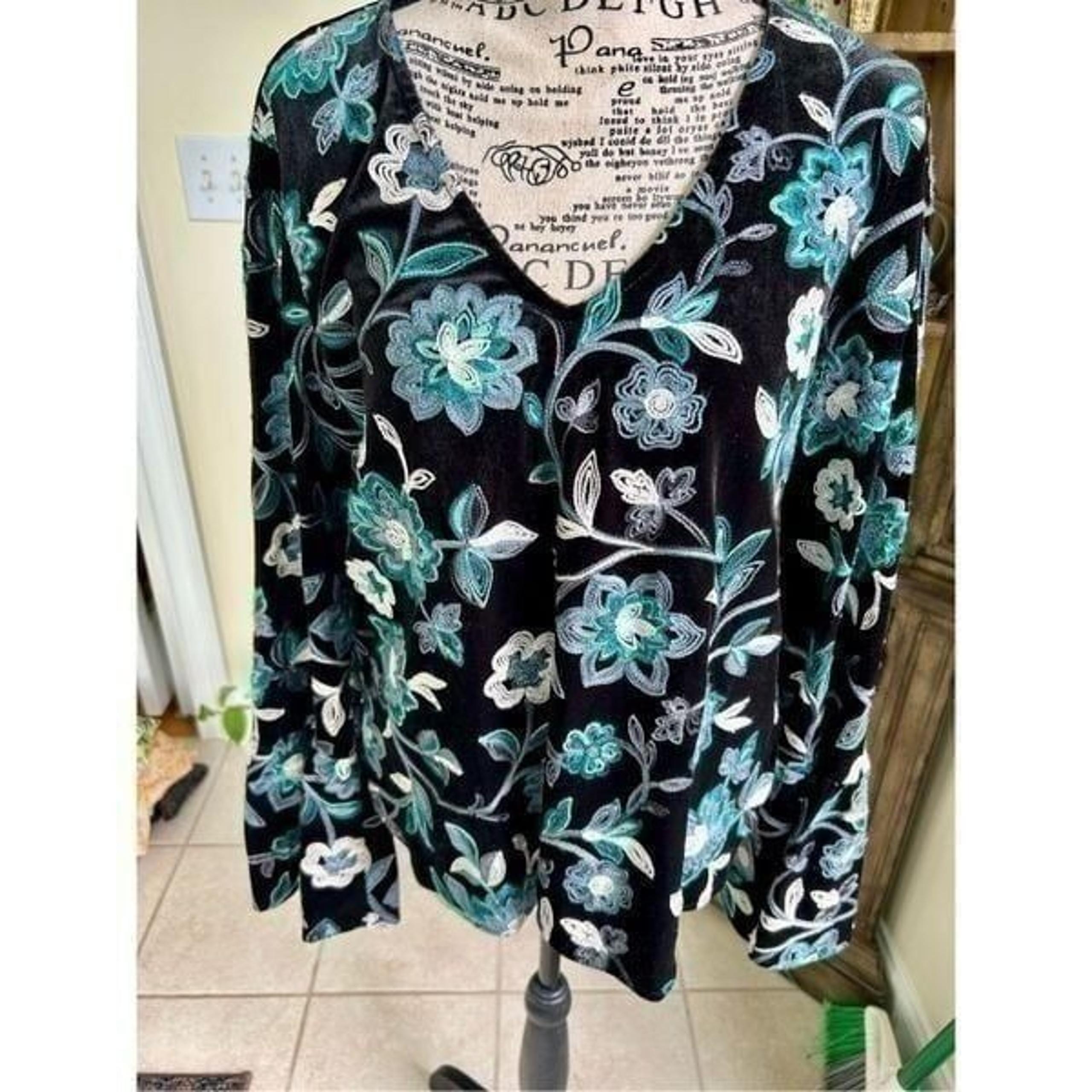 Karen Kane Embroidered Stretch Velvet Bell Sleeve Top