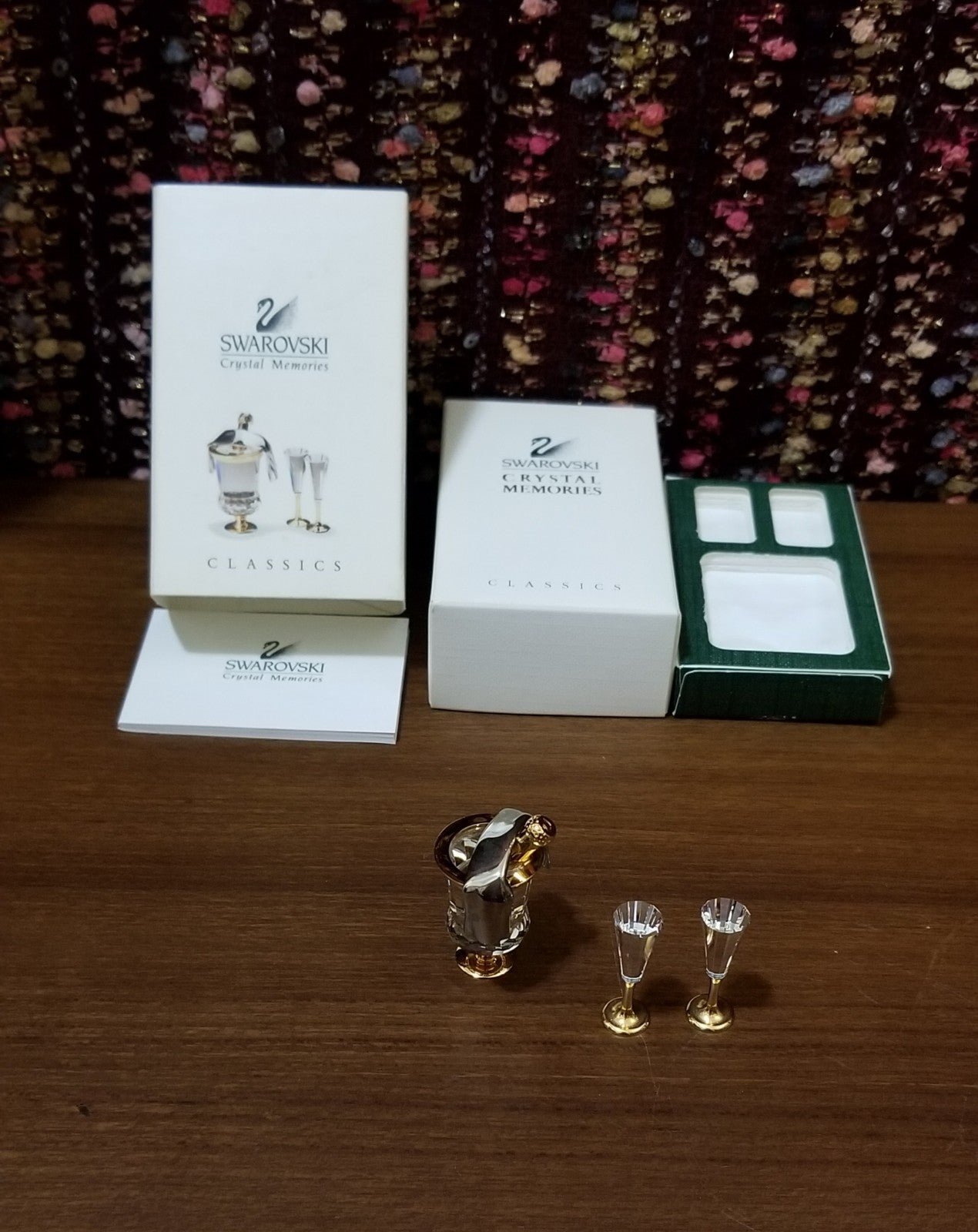 Swarovski Crystal Memories Champagne Bucket and Flute Set Figurines Home Decor