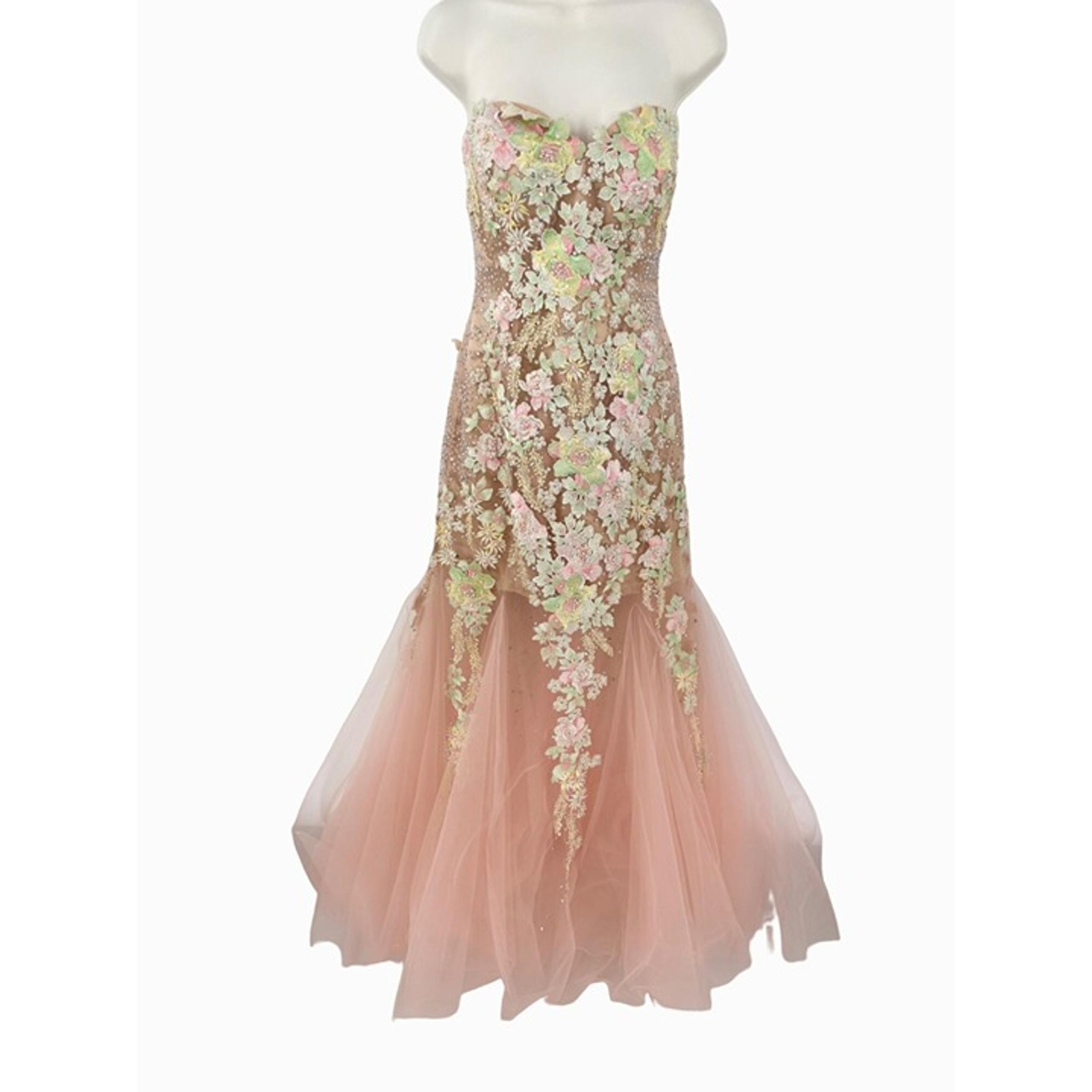 STUNNING JOVANI EMBROIDERED FLORAL RHINESTONE PEARL MERMAID PROM FORMAL GOWN