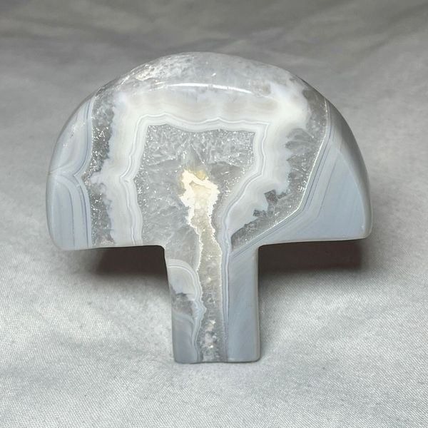BLUE LACE AGATE TUMBLED STONE MUSHROOM SHAPE MADE IN BRAZIL 3.5” x 3” x .75”
