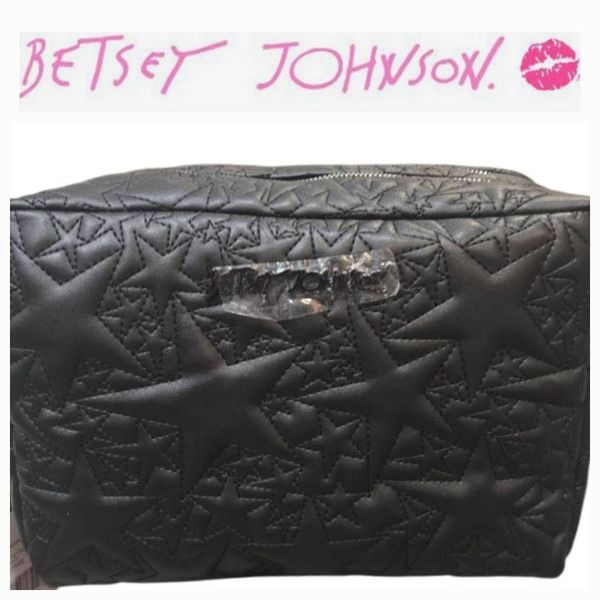 Betsey Johnson Stars Quilted Cosmetic Case- Black