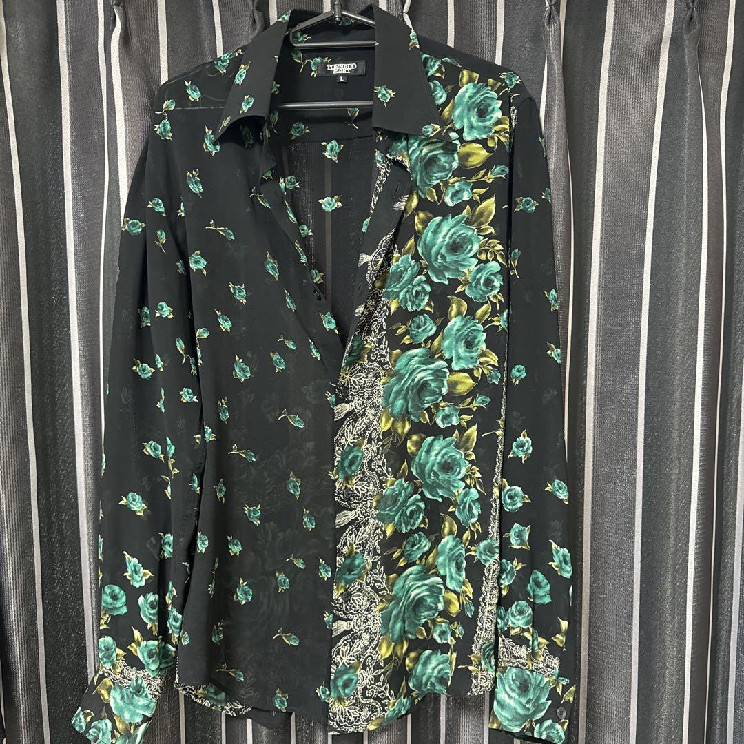 Tornado Mart Emerald Green Flower Sheer Dress Shirt