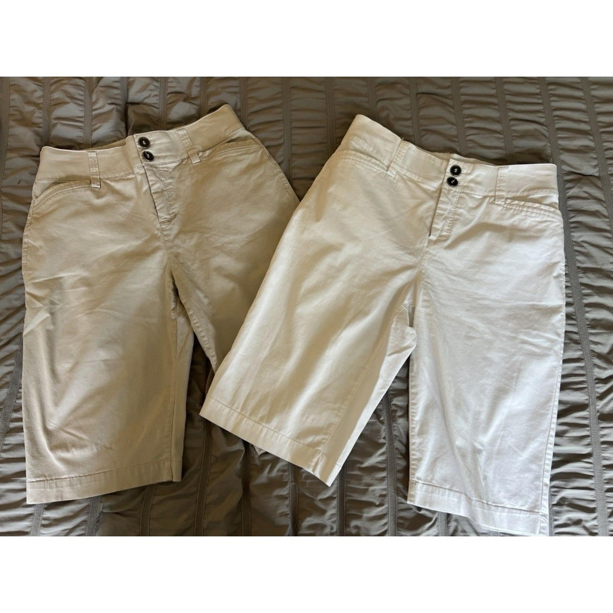 Lot of 2 Christopher & Banks Bermuda Classic Fit Shorts Women's 6 Tan and White