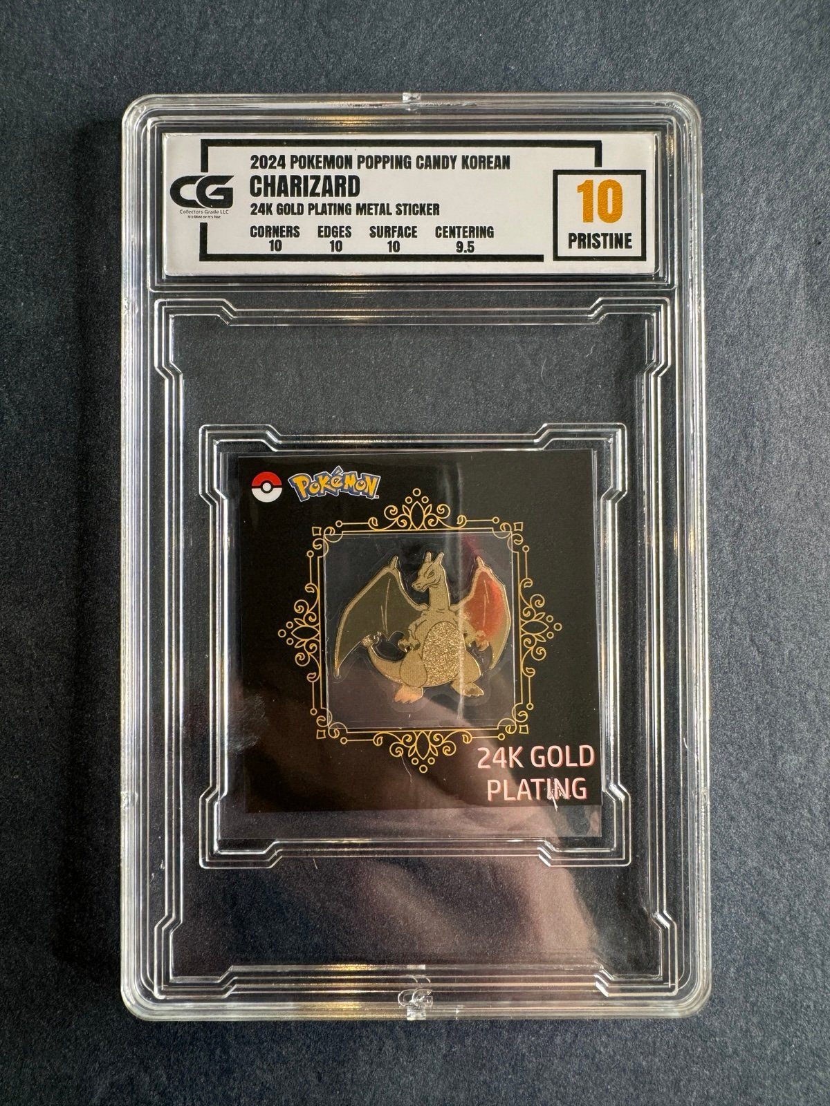 PRISTINE 10 Charizard 24k Gold Plating Metal Sticker