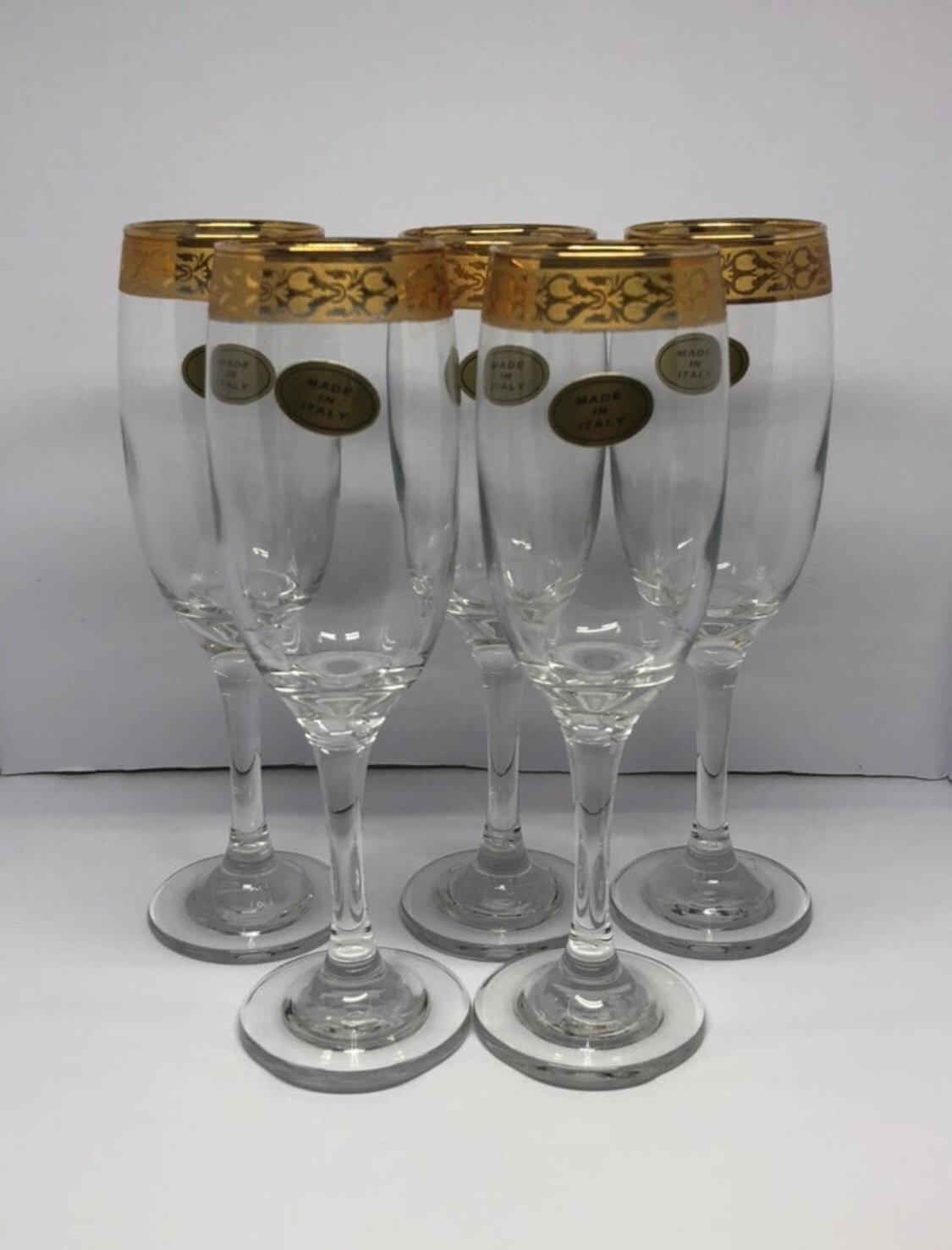 Italian Cristalleria Fratelli Fumo 24kt Gold Set of 5 Wine Glasses