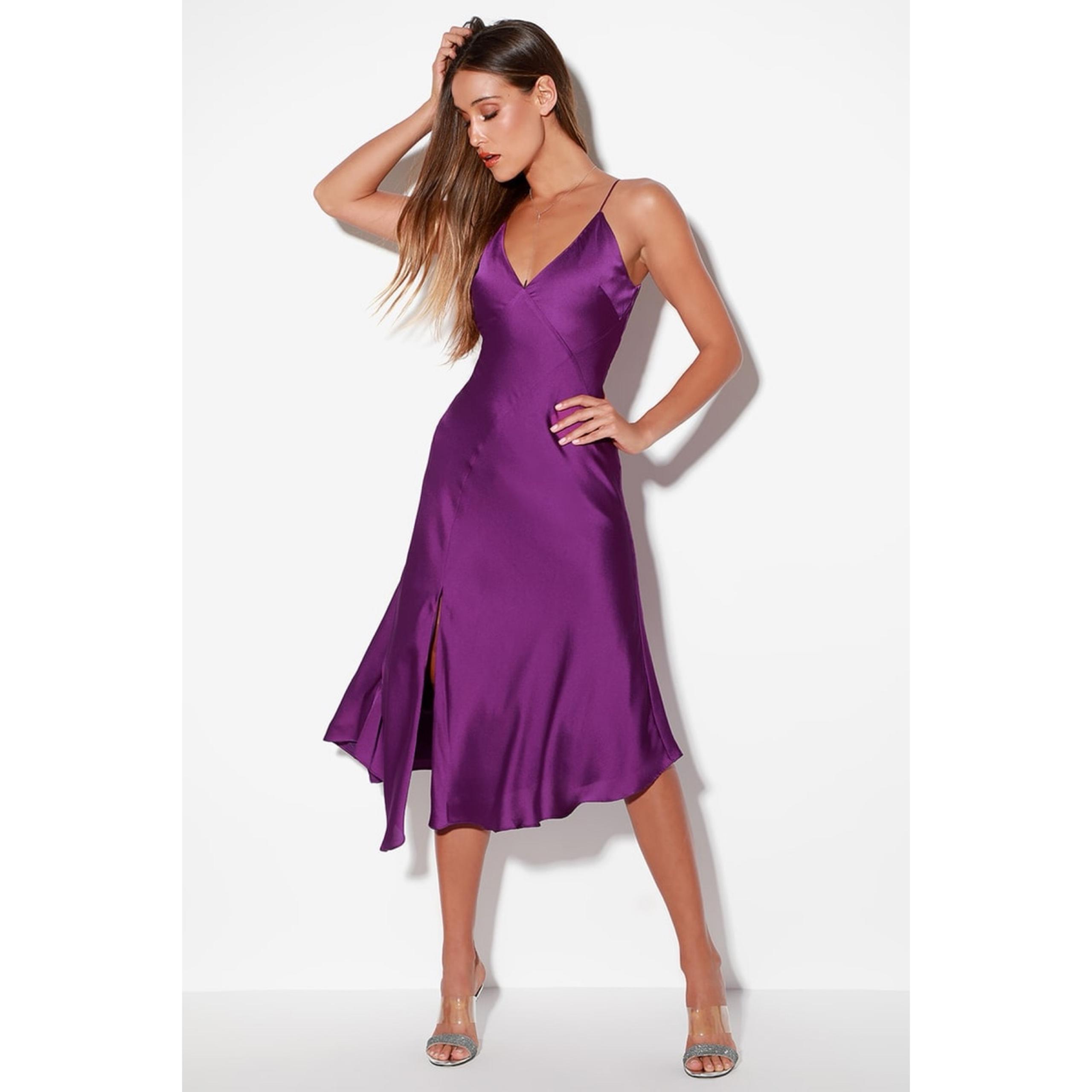 NWT Keepsake the Label Infinity Purple Satin Sleeveless Midi Dress