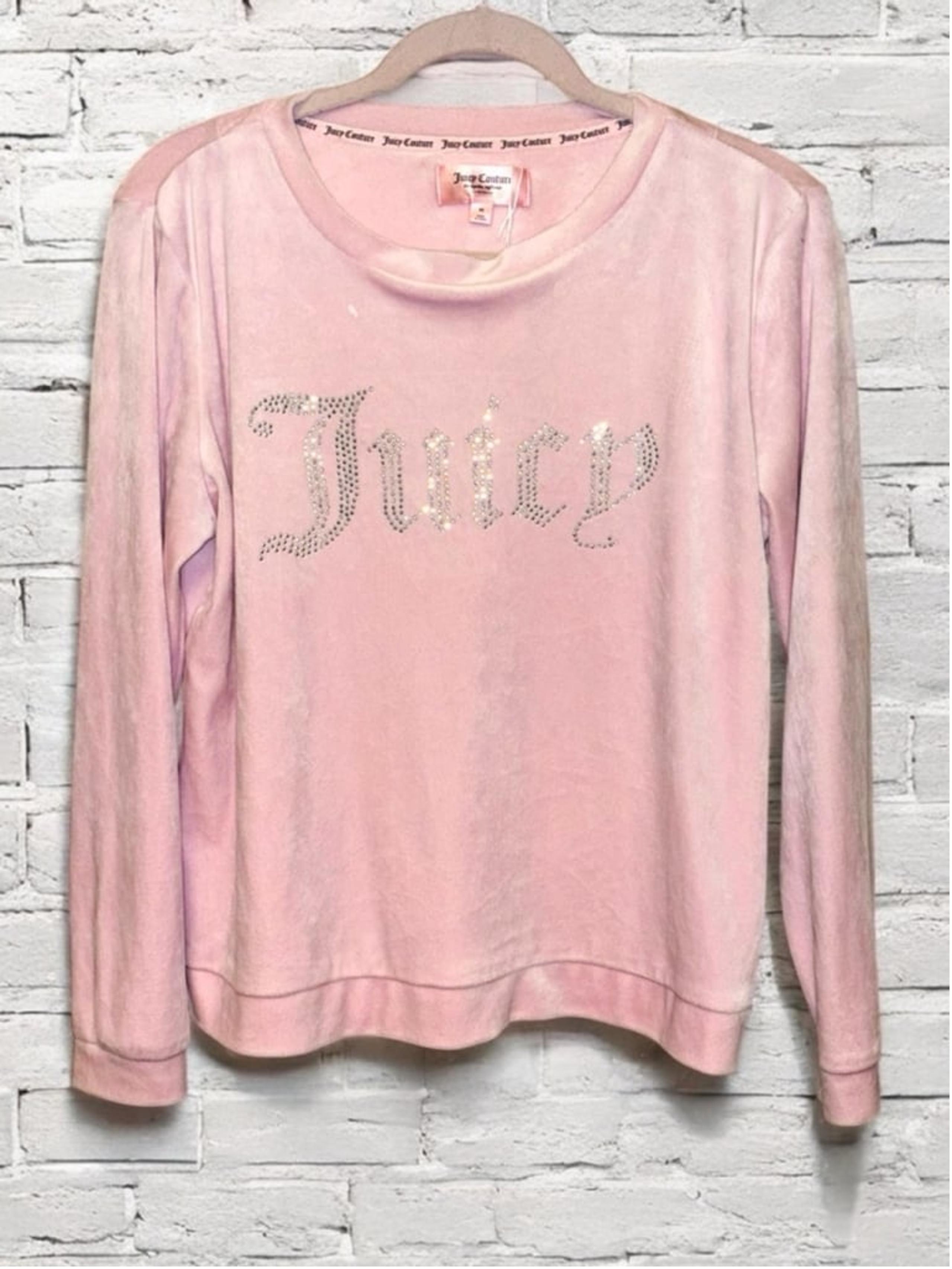 Juicy Couture Women’s Medium Pink Velour Embellished Loungewear Top Bling GUC