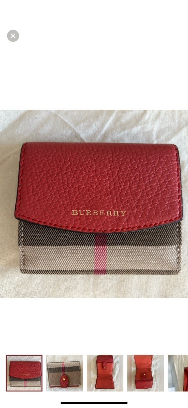 Burberry Red/Beige House Check Luna Compact Wallet, including dust bag, like new