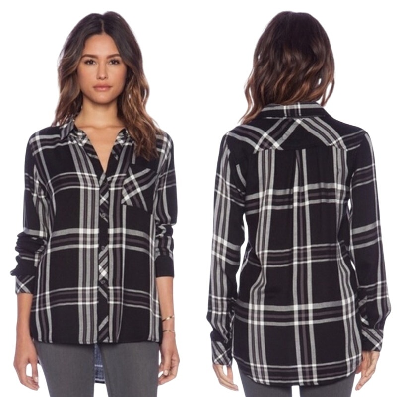 Rails Hunter Plaid Button Down Shirt Black Grey White Size Medium