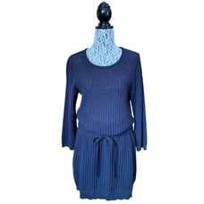 A.P.C. Crochet Knit Drop Draw Cord Waist Cover Up Dress Black Size L