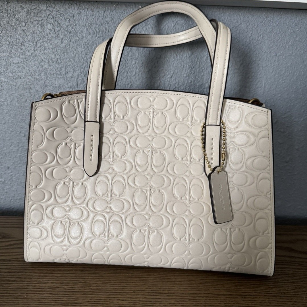 COACH 2way Charlie Carryall Signature Shoulder bag Leather White W/ Duster Used