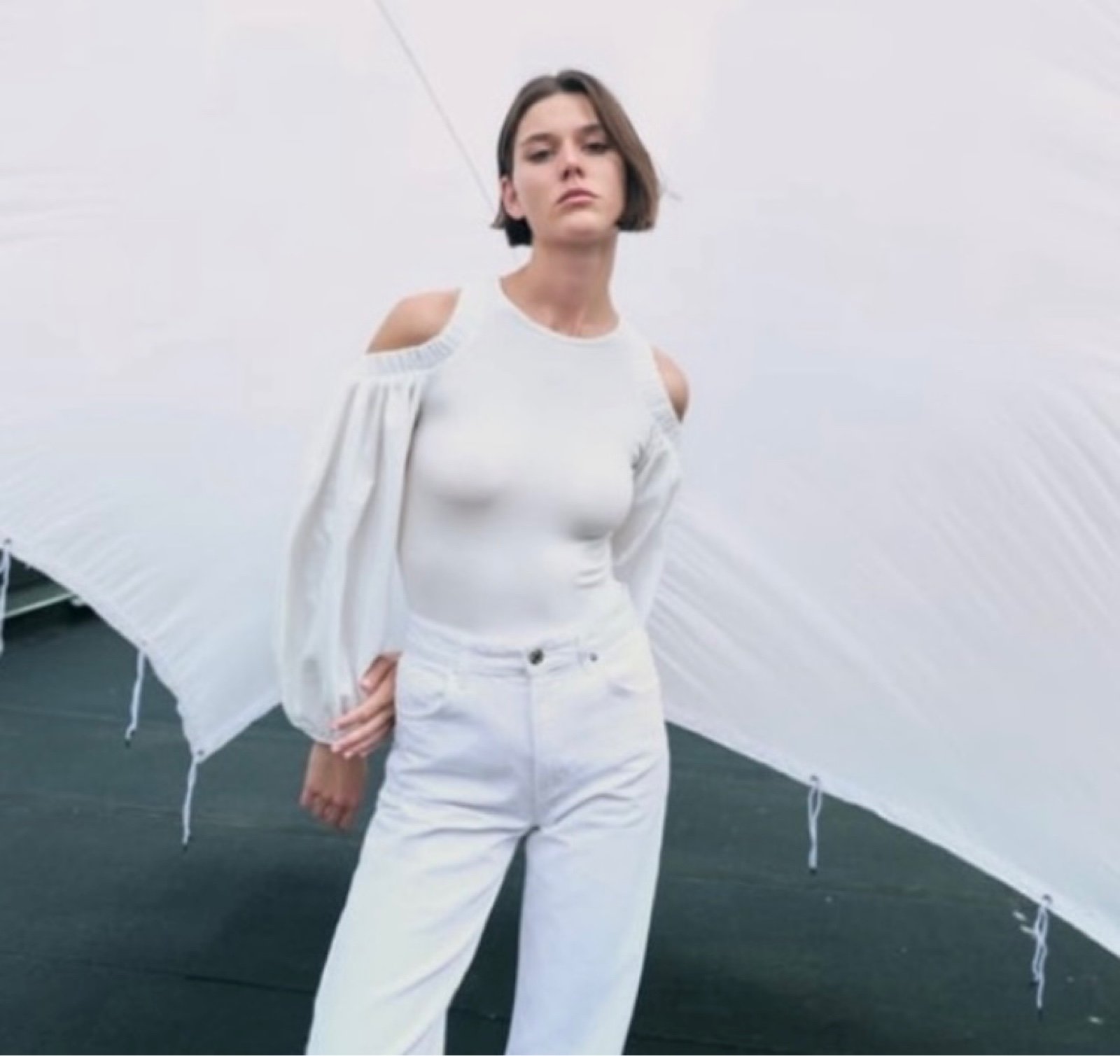 Zara Voluminous Cut Out Bodysuit Tee Shirt