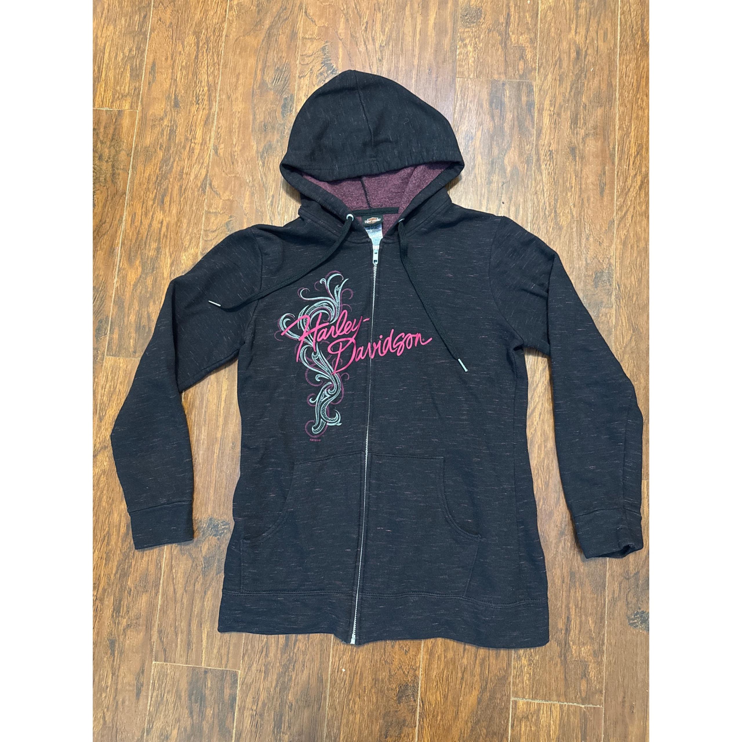 Harley Davidson Hoodie Womens Small Black Full Zip Hooded Sweatshirt Cleveland