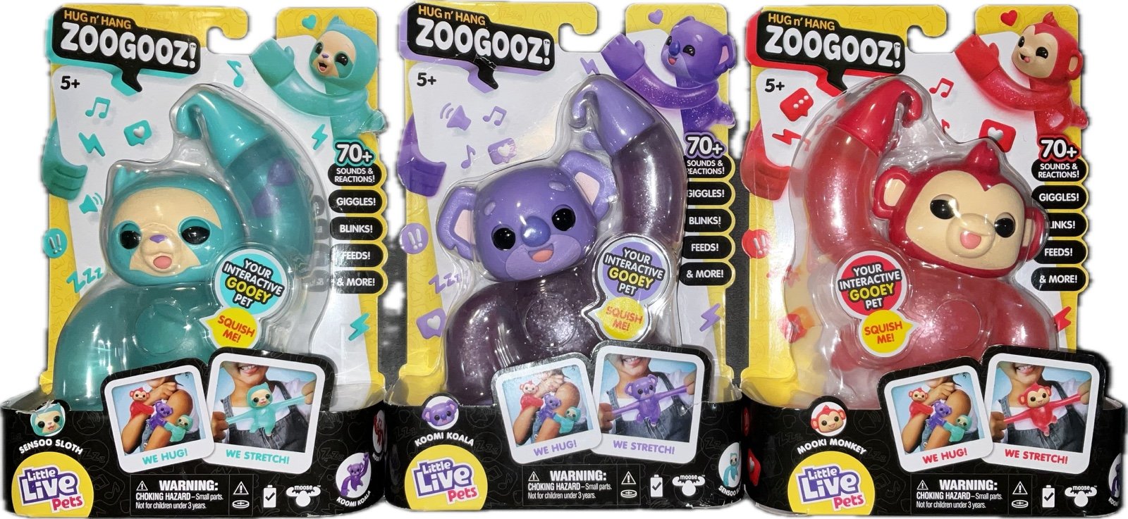 Little Live Hug n' Hang Zoogooz Series - Includes All 3-Pack Interactive Toys.
