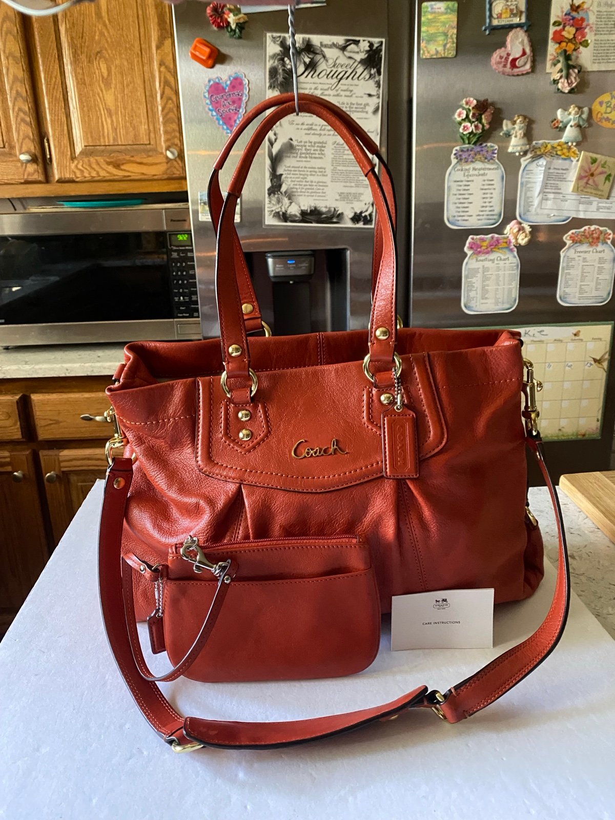 Coach Ashley Orange Leather Satchel Shoulderbag, Wristlet