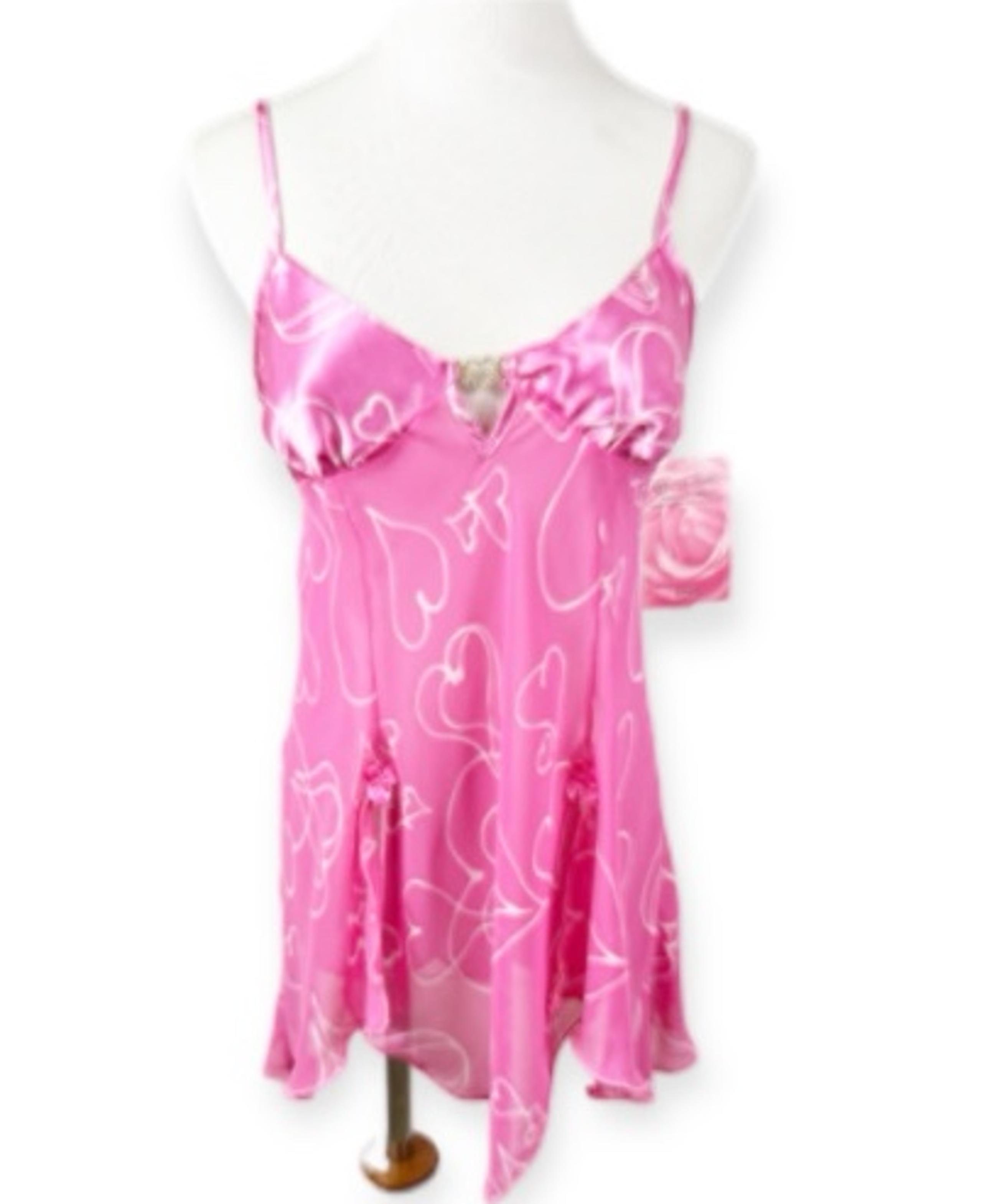 Cinema Etoile Seductive Wear Satin Sheer Heart Babydoll Nightie Small Pink