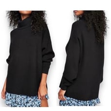 FREE PEOPLE Softly Structured Black Knit Turtleneck Oversized Sweater Small