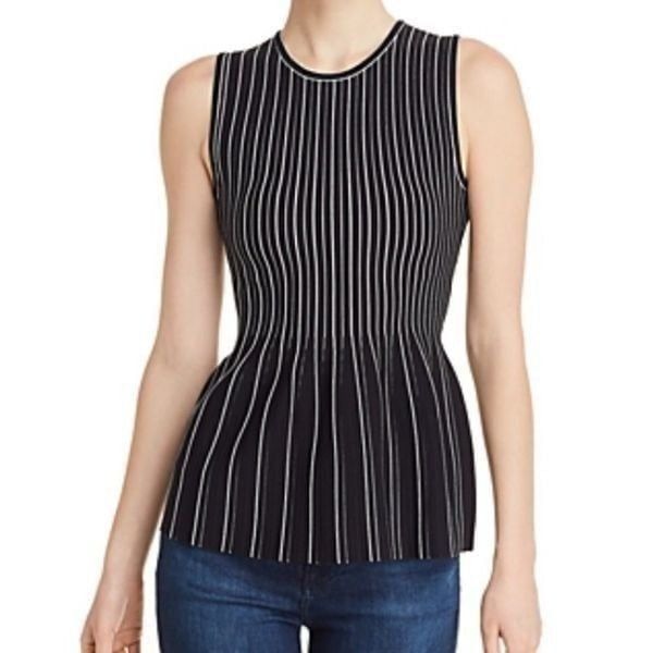 THEORY peplum shell black stripe lustrate new sz M