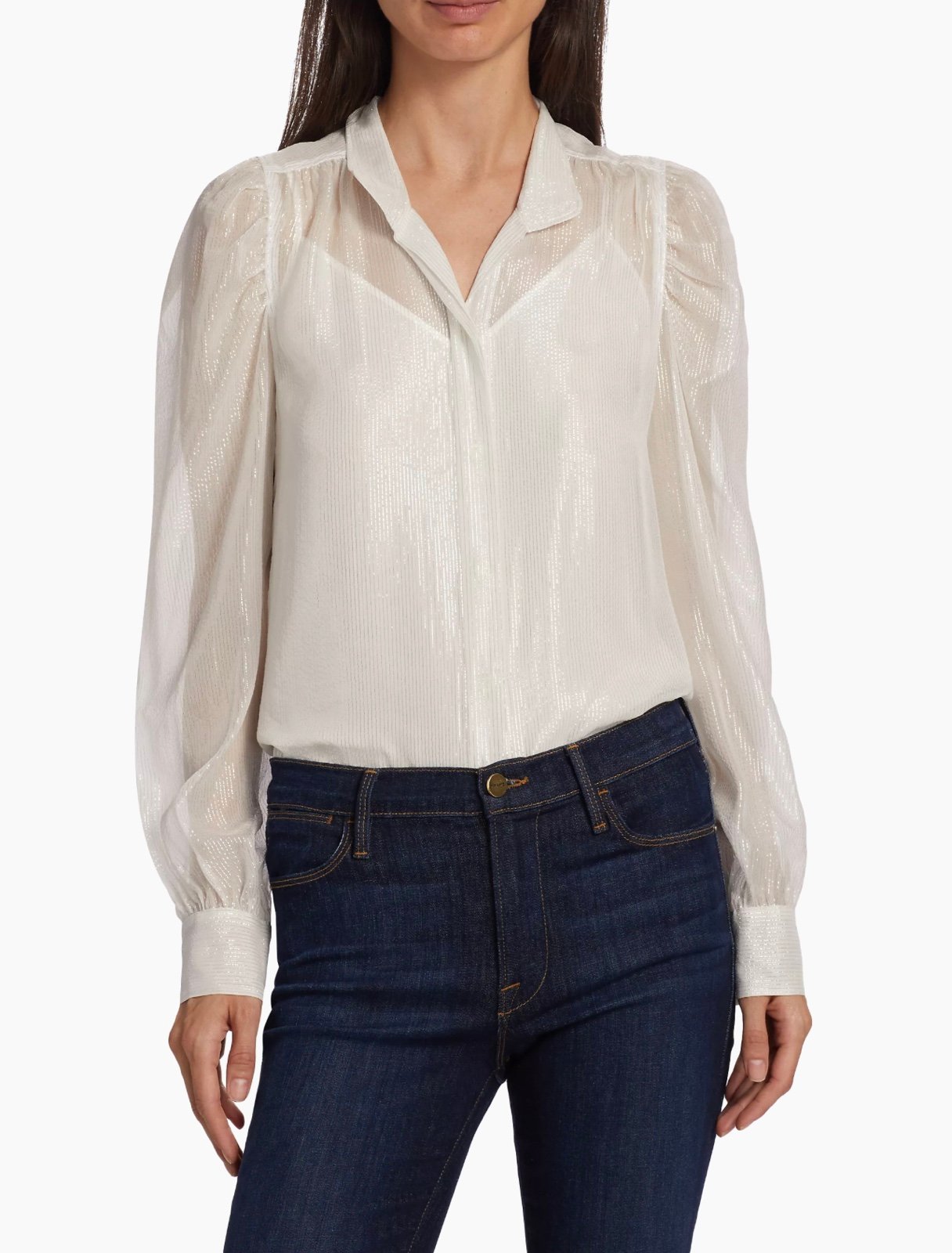 Frame Silk-Blend Long-Sleeve Blouse size M