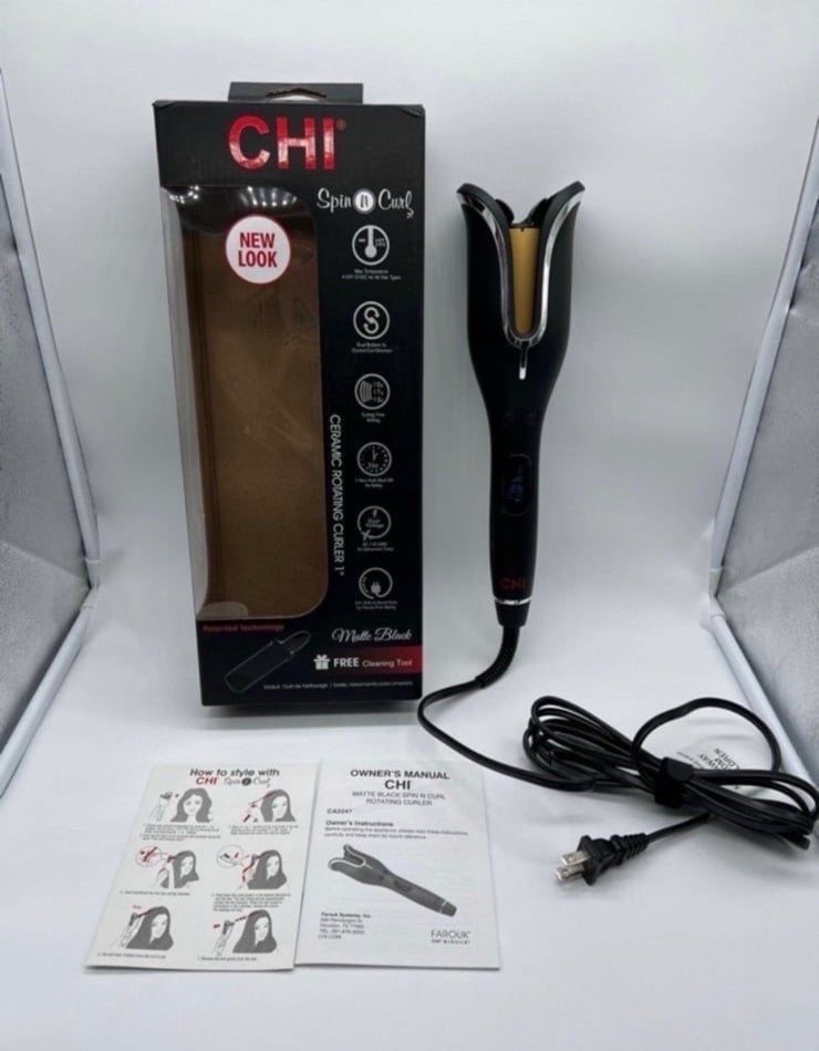 CHI Spin N Curl in Onyx Black. Ideal for Shoulder-Length Hair between 6-16” inch