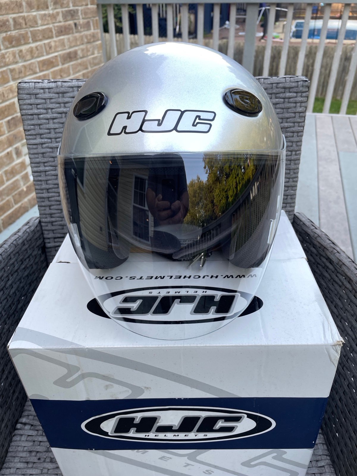 HJC CL-33 Silver Open Face Motor Cycle Helmet w/Lift Up Face size M