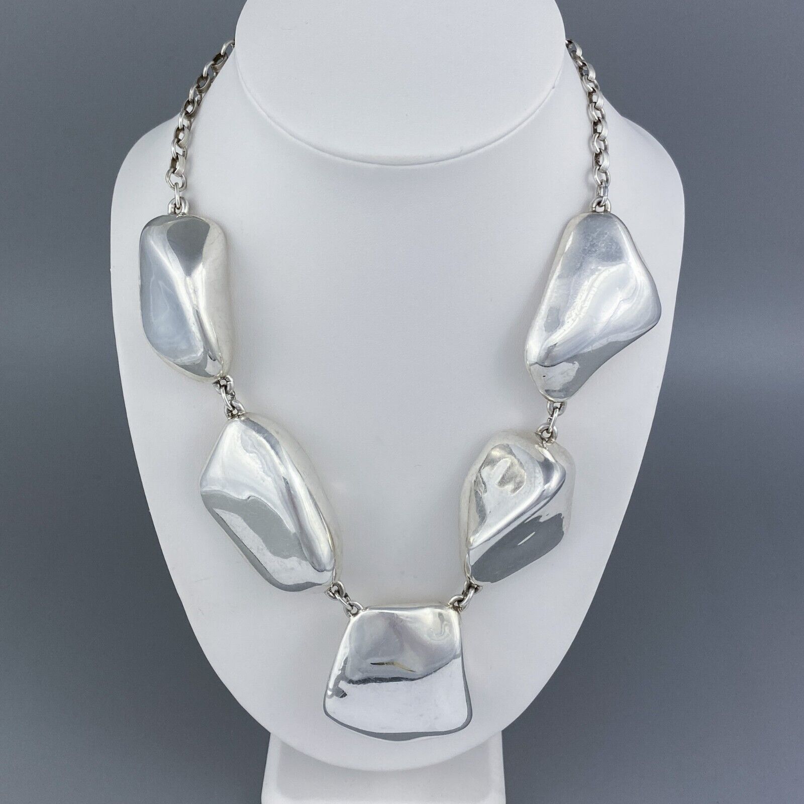 Vintage Designer Frederic Jean Duclos Sterling Silver 925 Nugget Necklace 18