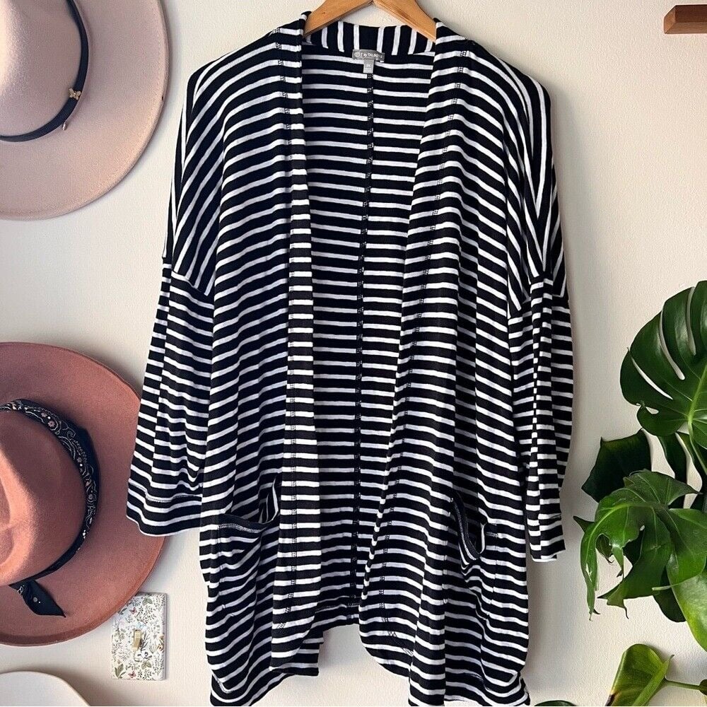 T BY TALBOTS striped open front striped cardigan black white Women's SIZE 3X