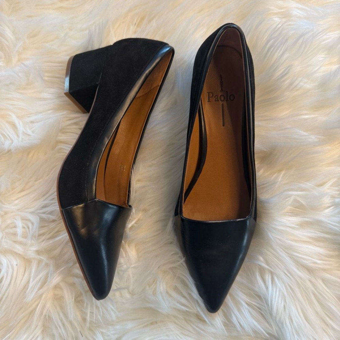 EUC Linea Paolo Suede & Leather Heels | Size 7 | Black Pointed Toe