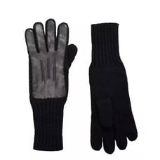 Frye Leather Patch Long Knit Wool Gloves Frye Stamped Logo Black Small / Medium