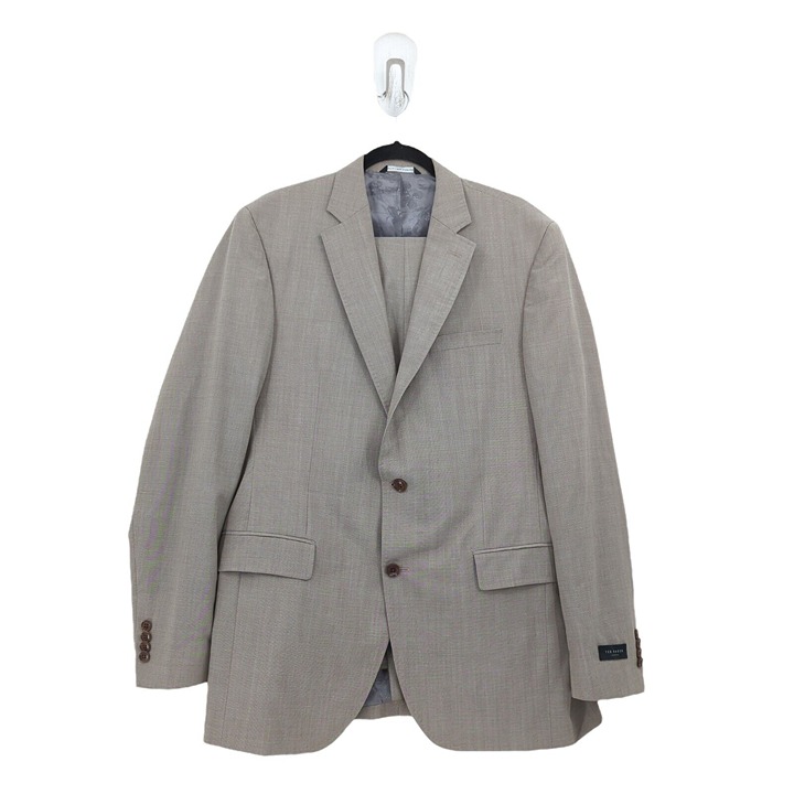 Ted Baker Men 44 L Long Jay CT Suit Brown Trim Fit Wool Flat Front Trousers FLAW